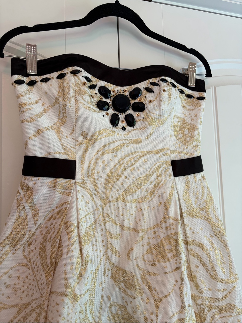 Lilly Pulitzer Christine Sneak A Peak Beaded Strapless Dress Sz 2 Gold Black Min - Picture 4 of 13
